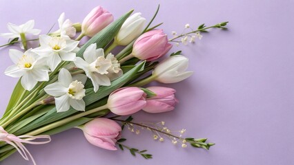 Elegant Spring Floral Bouquet with Pink Tulips and White Daffodils