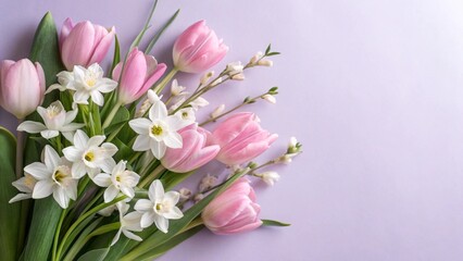 Elegant Spring Floral Bouquet with Pink Tulips and White Daffodils