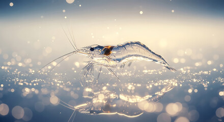 Shrimp on Reflective Surface with Bokeh Lights