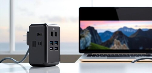 Compact travel power plug adapter with multiple ports, safety, electrical adapter
