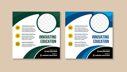 collection of unique innovating education social media post design banner. the vector illustration on square layout. white background with space for photo and infographic elements