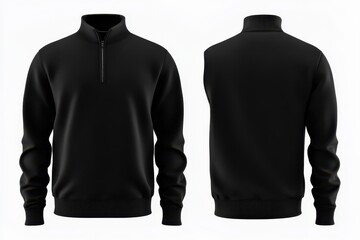 Blank black quarter zip sweater mockup showcasing a versatile and stylish design, suitable for casual and sporty occasions, perfect for layering and creating a trendy outfit