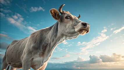 Curious Cow Gazes Upward Beneath Radiant Blue Summer Sky