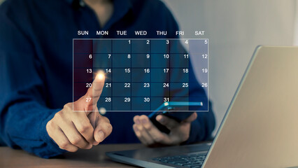 Businessman time management for efficient work, appointment, event planning, time management and scheduling concept with calendar.
