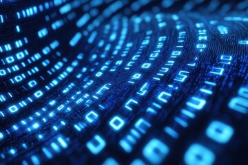 Digital visualization of crypto waves showcasing binary code illuminated in blue across a dark background