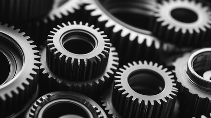 Abstract mechanical gears in monochrome, symbolizing precision and interconnected systems.