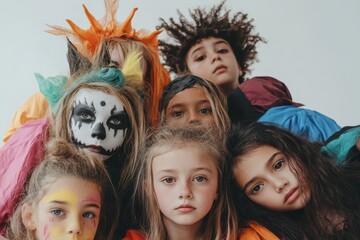 Costumed children celebrating Halloween with creativity and spirit during a festive event indoors in the evening time