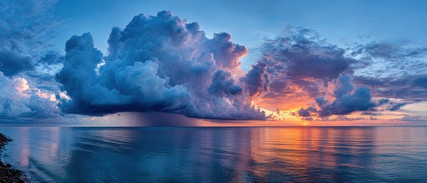 Dramatic sunset over ocean with storm clouds - Powered by Adobe
