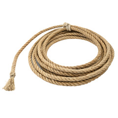 A coiled lasso rope used by cowboys on a ranch isolated on a transparent background png