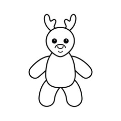 Charming stuffed reindeer toy with festive red scarf and green antlers on a clean white background