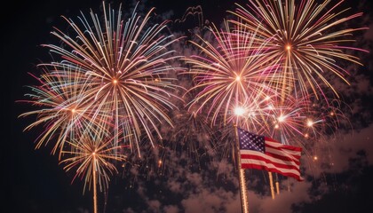Celebrating freedom Vibrant fireworks illuminate the American flag in night sky