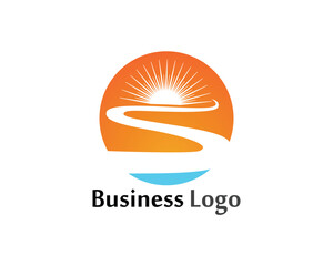 River and sun logo and symbols vector Template