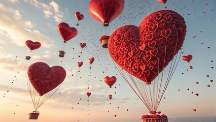 Knitted Red Hearts and Ribbons Warm Valentines Day Scene