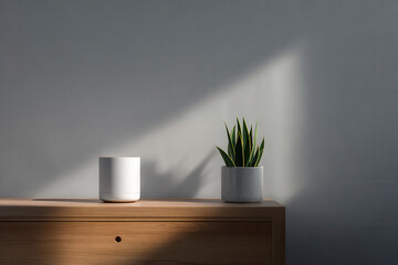 minimalist photograph of wireless charger on wooden nightstand