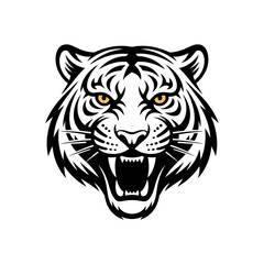 Angry Tiger Head Illustration – Fierce Wild Animal Face Logo Design on White Background

