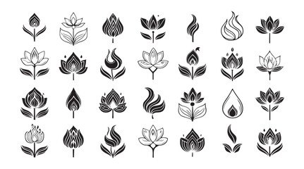 Collection of stylized floral and flame motifs in a distinctive silhouette style © rohan