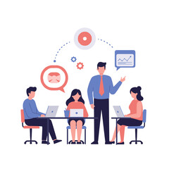 Fototapeta premium Business leader mentoring diverse team during meeting with laptops 