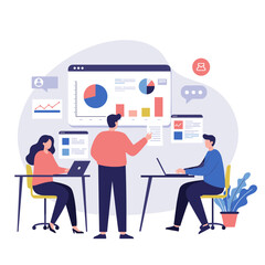 Team presenting data analysis during business meeting in office  