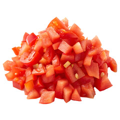 A mound of finely chopped red tomatoes ready for making salsa isolated on a transparent background png