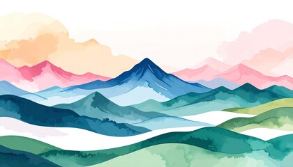  abstract mountain landscape with gentle watercolor textures, modern and minimal for wall art.