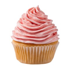 Deliciously Decorated Strawberry Frosted Cupcake with Swirled Icing, Perfect for Birthdays, Celebrations, and Sweet Treats; Indulge in Its Sweetness!