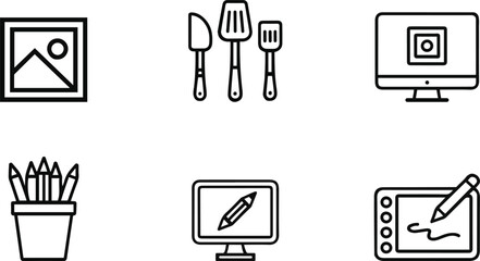 Creative Tools and Digital Design Icons Set vector.