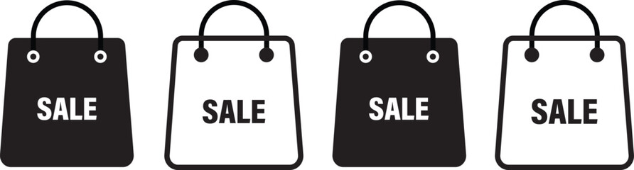 black shopping bag sale icon set. paper bags sign,Paper package vector illustration,Shop bag in outline,Flat style element web design vactor,
