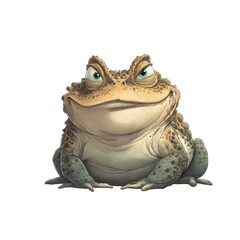 A whimsical and expressive anthropomorphic toad character, showcasing a unique blend of realism and cartoonish features, set against a plain background.