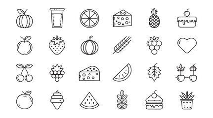 Collection of purple food and nature icons in a clean modern silhouette style