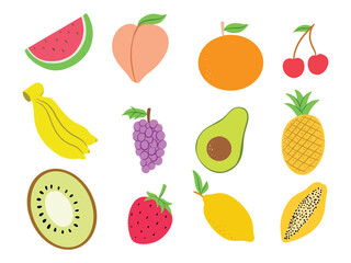 Colorful Hand Drawn Fruit Icon Set Vector