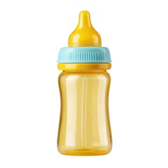 A Bright Yellow Baby Bottle with a Sky Blue Cap, Ideal for Infant Feeding - Perfect for Nursing and Hydration Needs