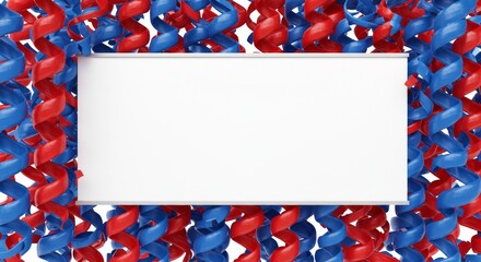 Clean Banner Frame with Hanging Red and Blue Ribbons