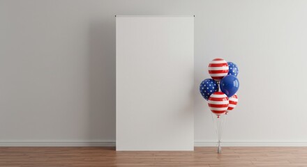 Studio Banner Setup with Patriotic Balloons