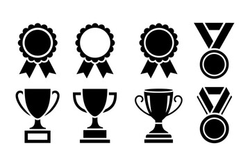 Illustration of trophies and awards in black color