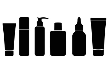 Silhouette of various cosmetic product containers