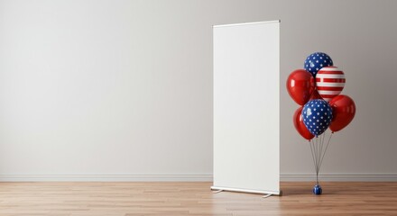 Studio Banner Setup with Patriotic Balloons
