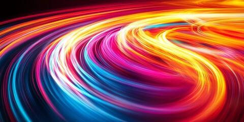 Obraz premium Vivid Colorful Light Trails Abstract Artwork with Bright Neon Swirls in Dark Background