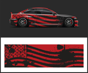 Red and Black Car Wrap Design with American Flag Style