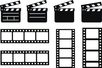 Fototapeta premium Vector film strip icon illustration showing blank photo frames and movie reel design elements in 35mm style