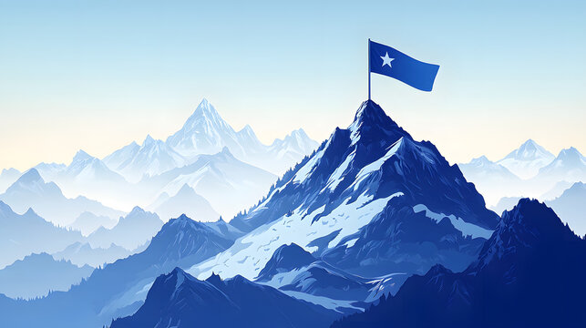 Blue Flag on the top of Mountain illustration made