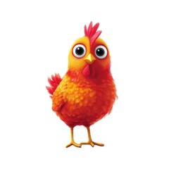 Fototapeta premium A Playful Cartoon Chicken Character with Vibrant Orange and Red Feathers, Large Eyes, and a Cheerful Expression Perfect for Animation or Children's Media