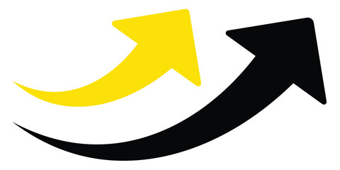 Set long black and yellow curve arrow icon. Black and yellow curve arrow icon set isolated on white background. Curved arrows symbol.