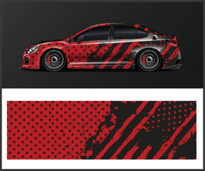 Red and Black Car Wrap Design with Stars and Stripes