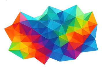 Colorful low poly triangular facets creating a vibrant and dynamic abstract shape, ideal for modern and creative projects