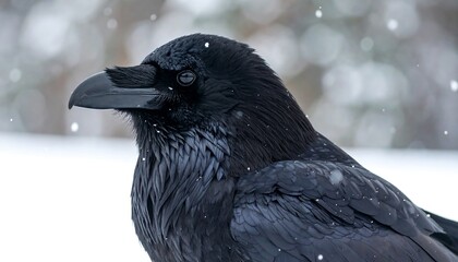 Raven portrait in winter snow