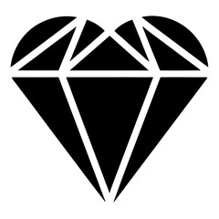 Heart shaped black diamond vector icon on white background.