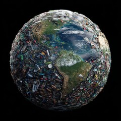 A Visual Commentary on Global Pollution: Earth Surrounded by Waste and Debris as a Reminder of Environmental Challenges and Climate Change Effects