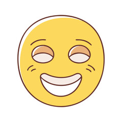 Joyful yellow emoji with closed eyes and wide open mouth