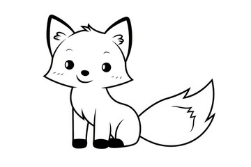Simple doodle of a cute fox with thick black outlines, flat vector illustration in minimalist style for kids coloring and clipart
