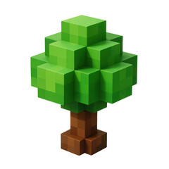 A pixelated green tree with a brown blocky trunk, ideal for video game assets, digital design, or educational materials. Its distinct cubic style is versatile.